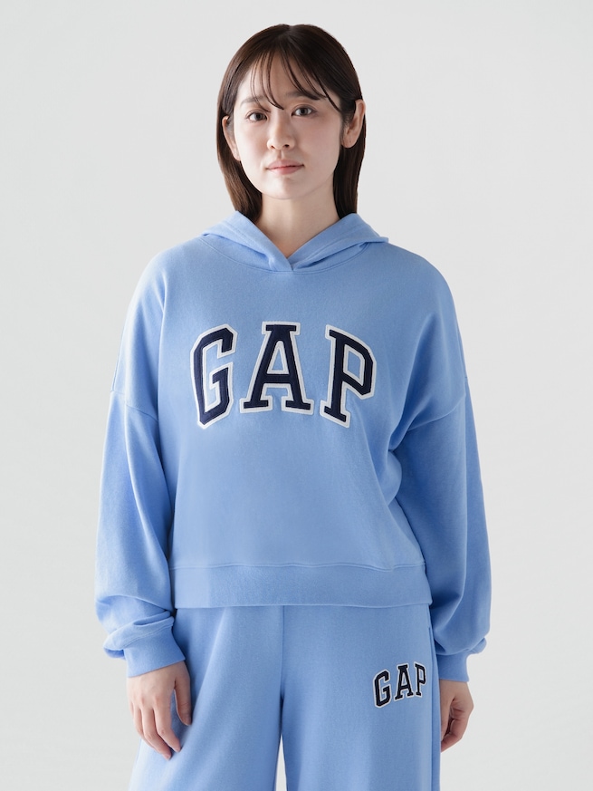 リラックスフィット クロップド GAPロゴ フレンチテリーパーカー-0
