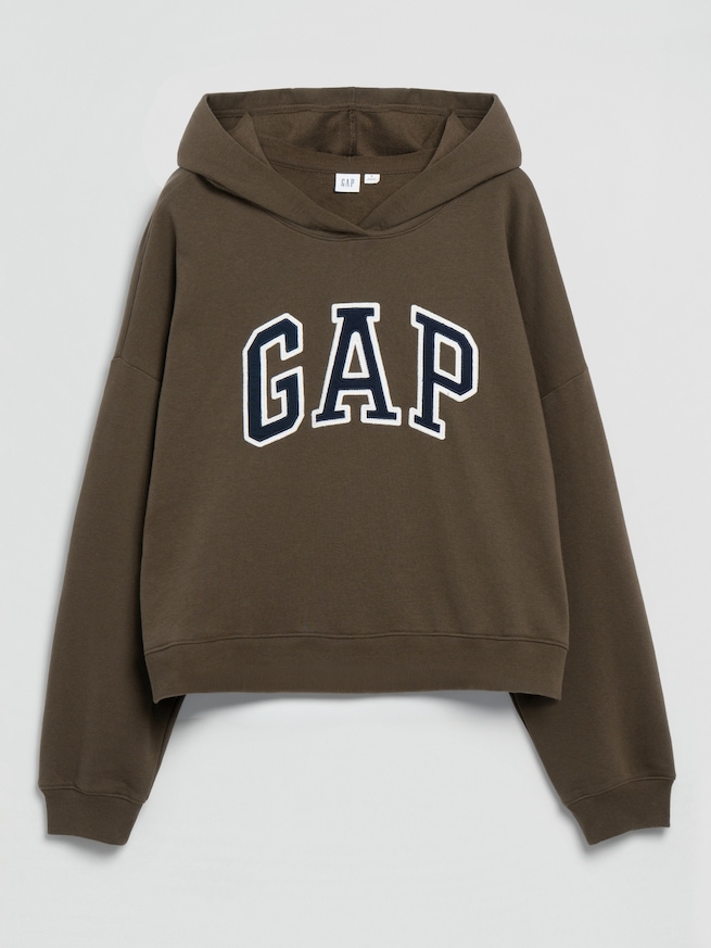 リラックスフィット クロップド GAPロゴ フレンチテリーパーカー-4