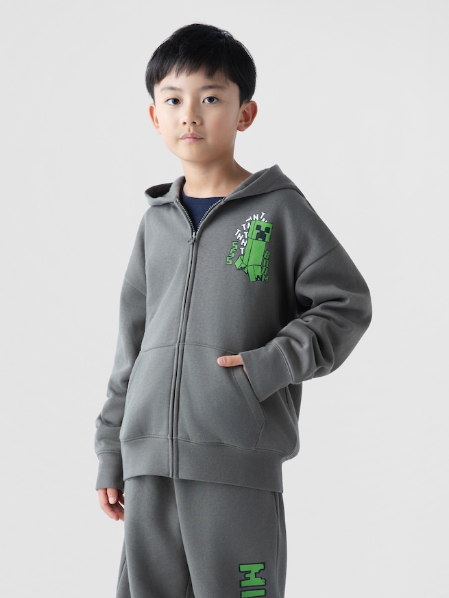 GapKids マインクラフト リラックスフィット グラフィック ジップアップパーカー-0