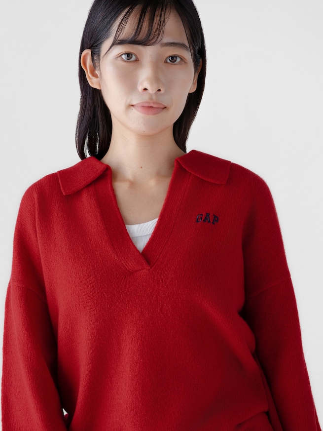 CashSoft カシミヤタッチ オーバーサイズ GAPロゴ ジョニーカラーセーター-2