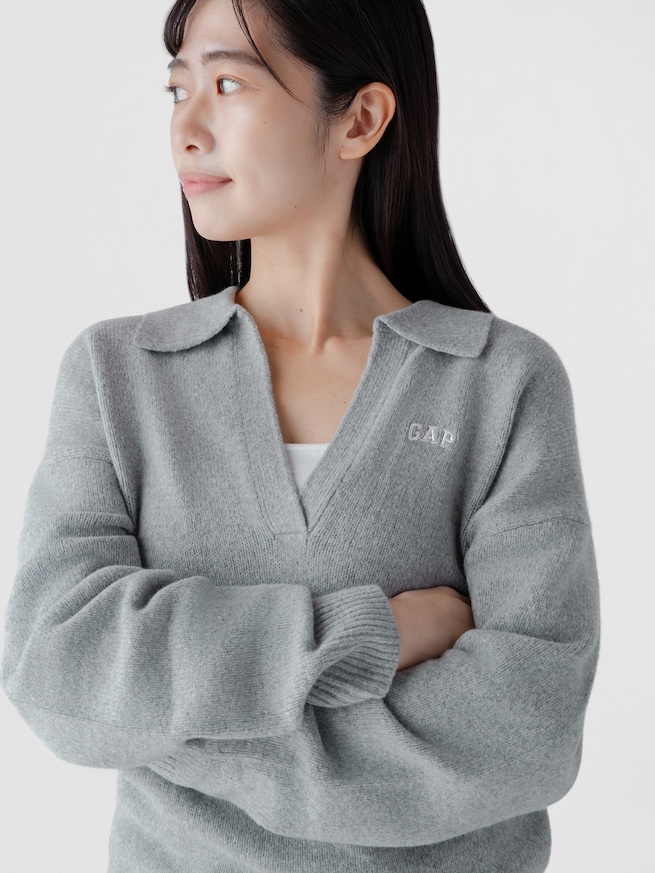 CashSoft カシミヤタッチ オーバーサイズ GAPロゴ ジョニーカラーセーター-2