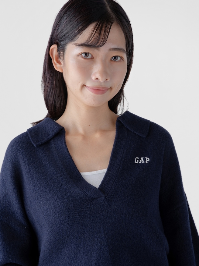 CashSoft カシミヤタッチ オーバーサイズ GAPロゴ ジョニーカラーセーター-2