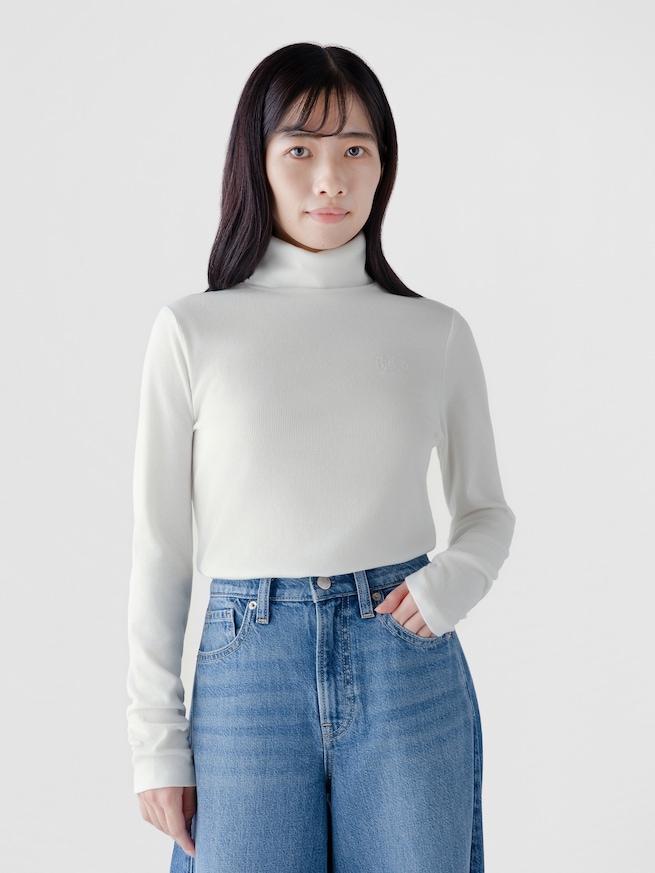リブ GAPロゴ タートルネックTシャツ-0