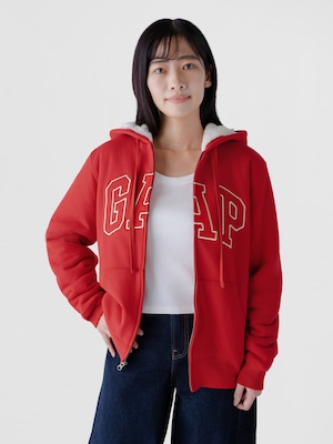 リラックスフィット GAPロゴ 裏ボア ジップアップパーカー