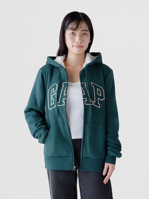 リラックスフィット GAPロゴ 裏ボア ジップアップパーカー