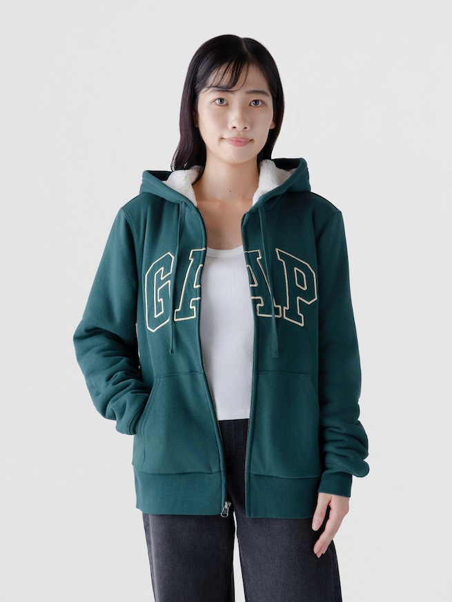 リラックスフィット GAPロゴ 裏ボア ジップアップパーカー-0
