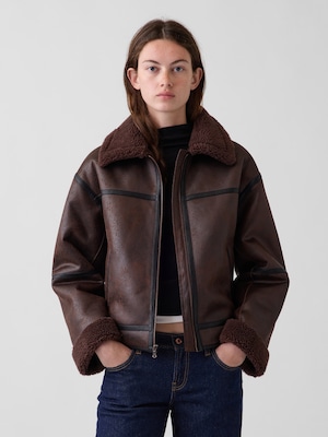 Sherpa & Vegan Leather Flight Jacket