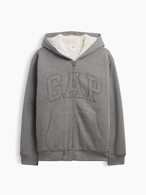 リラックスフィット GAPロゴ 裏ボア ジップアップパーカー