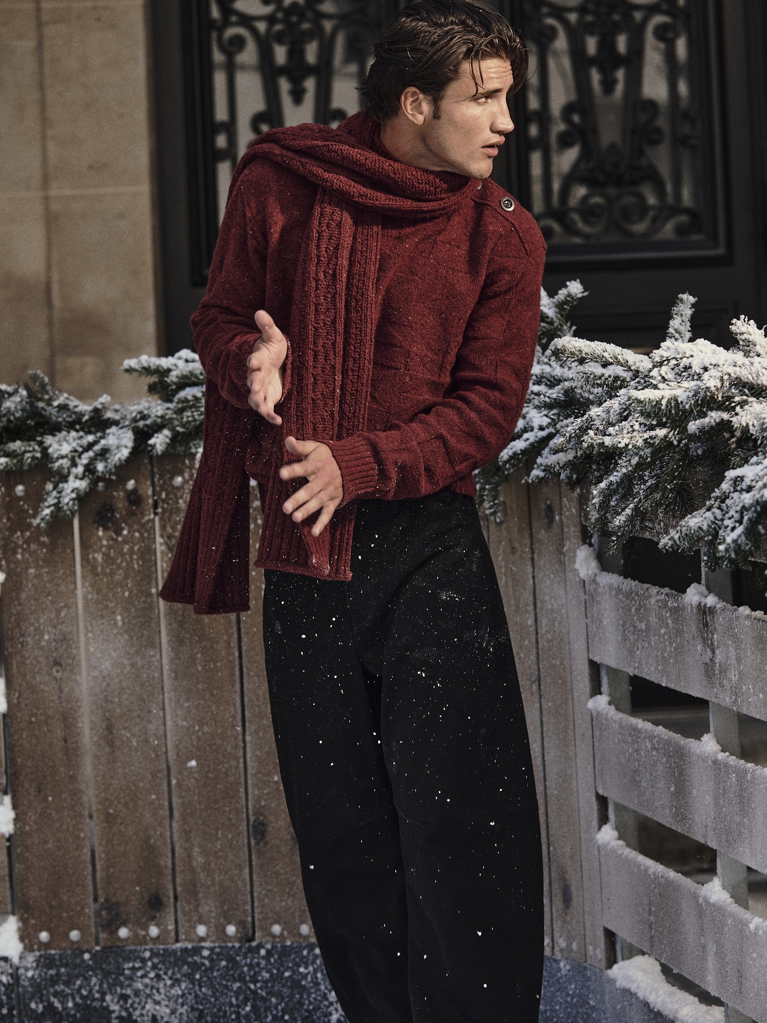 イタリアン ウール アルパカ ケーブル スカーフ-3