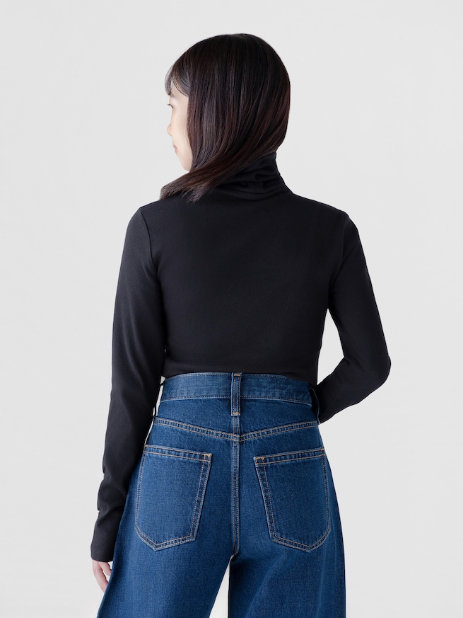 リブ GAPロゴ タートルネックTシャツ-1