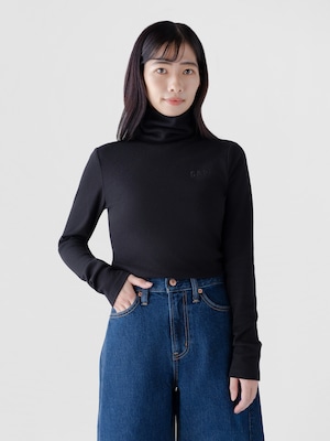 リブ GAPロゴ タートルネックTシャツ
