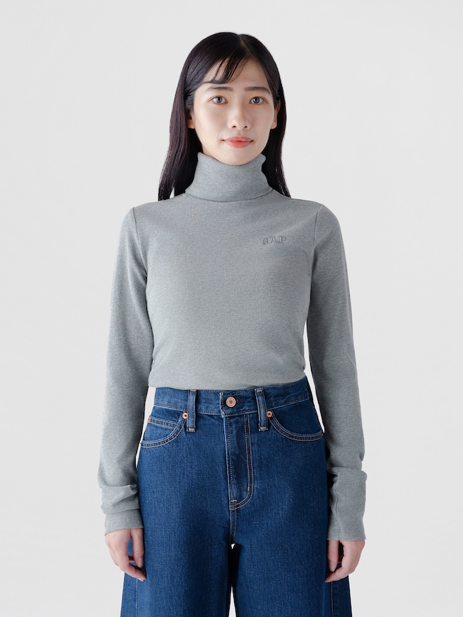 リブ GAPロゴ タートルネックTシャツ-0