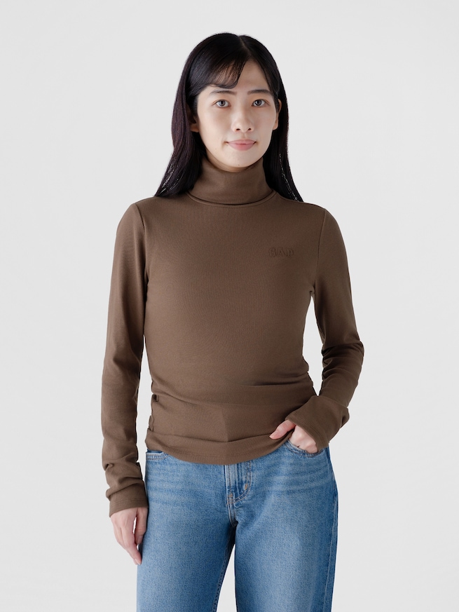 リブ GAPロゴ タートルネックTシャツ-0