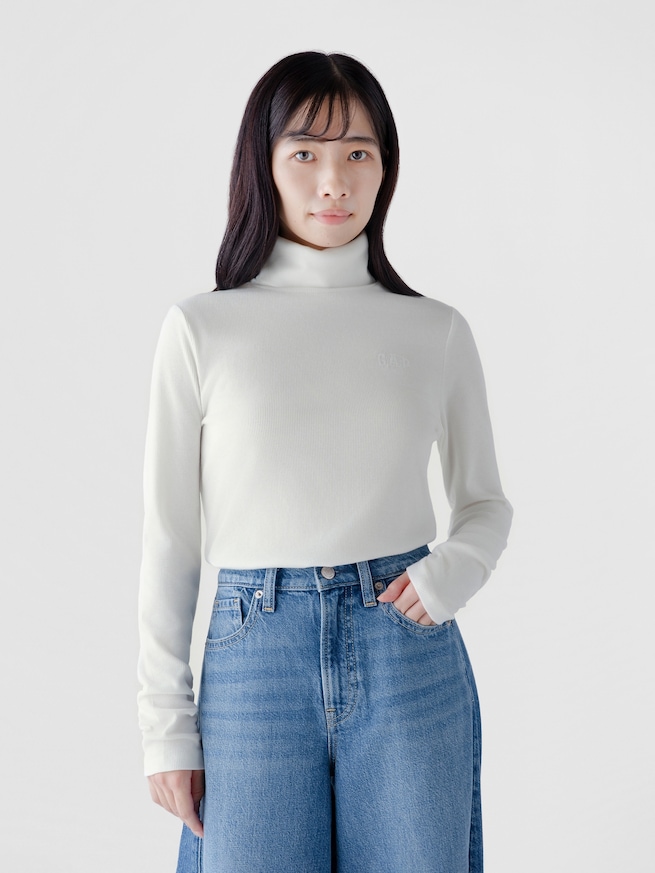 リブ GAPロゴ タートルネックTシャツ-0