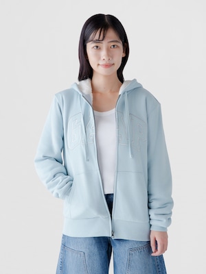 リラックスフィット GAPロゴ 裏ボア ジップアップパーカー