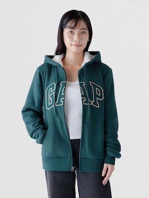 リラックスフィット GAPロゴ 裏ボア ジップアップパーカー